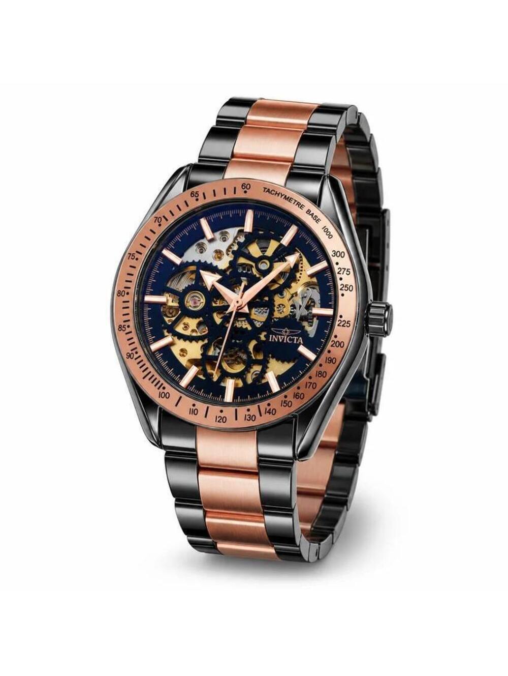 Invicta Objet D Art Excelsior Watch Skeleton Dial, 43mm, Blk, Rose Gold (69598)